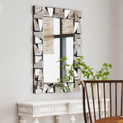 Grand miroir mural avec cadre en verre 3D, miroir de salon moderne pour la décoration intérieure, miroir décoratif rectangulaire de 40 po x 28 po pour cheminée, vestibule, salle à manger