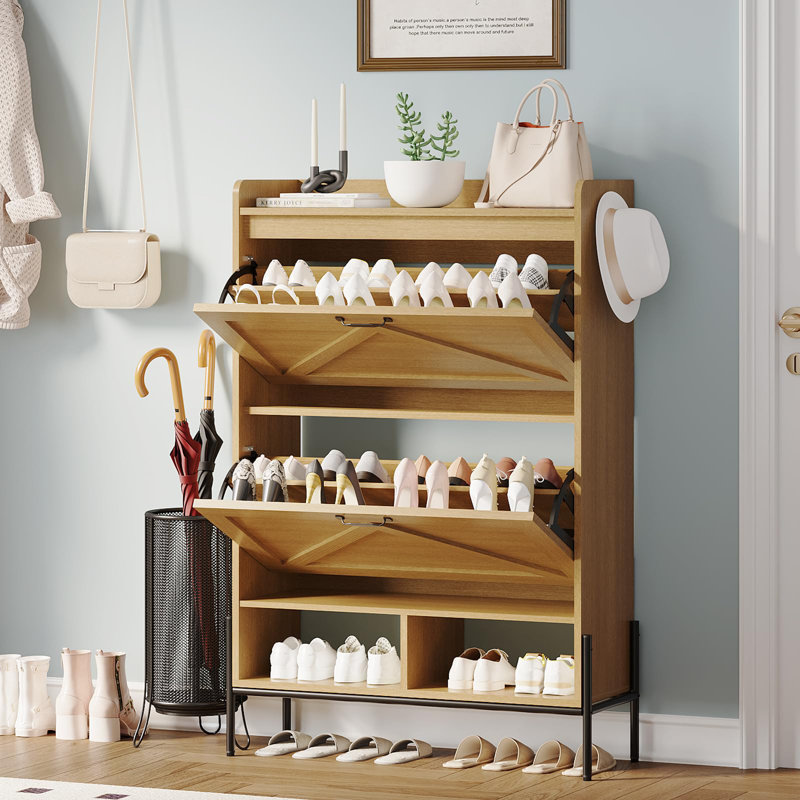 Range-chaussures avec 2 tiroirs rabattables, Naturel