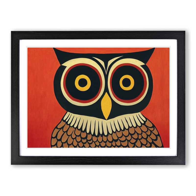 Owl Retro Vol.2 Abstract - Single Picture Frame Print, 46cm H x 64cm W x 2cm D, Black