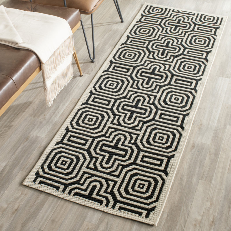 Tapis intérieur / extérieur sable / noir Arneshia, Tapis de couloir 2 pi 3 po x 10 pi