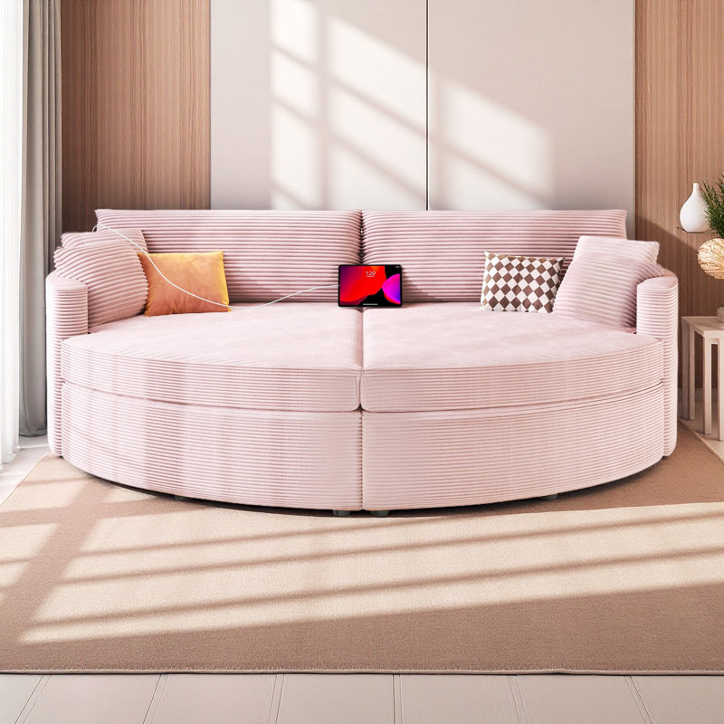 Très grand canapé-lit double avec méridienne 102,3 po et canapé-lit rembourré avec siège profond et ports USB pour le salon