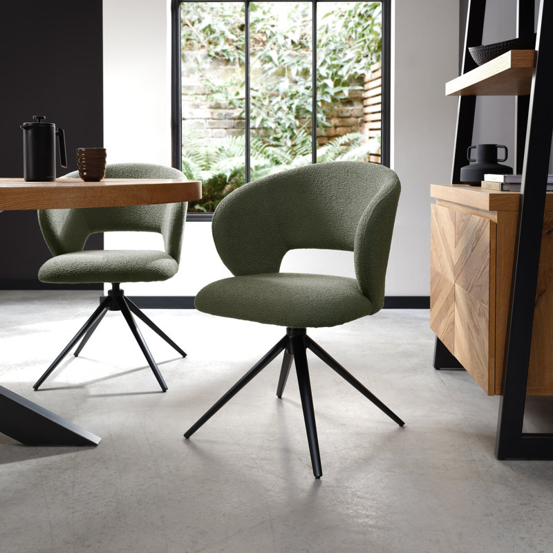 STELLA 360° RETURN SWIVEL CHAIR - BOUCLE FABRIC - BLACK SAND POWDER COATED LEGS (SINGLE), Green