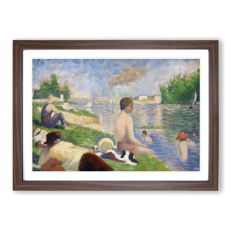 Study of Bathers Vol.4 by Georges Seurat - Picture Frame Painting on MDF, Walnut Framed, 36cm H x 48cm W x 2cm D