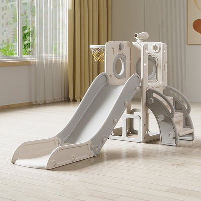 6 In 1 Kids Slide For Toddlers, Toddler Slide With Basketball Hoop, Climber And Storage Space