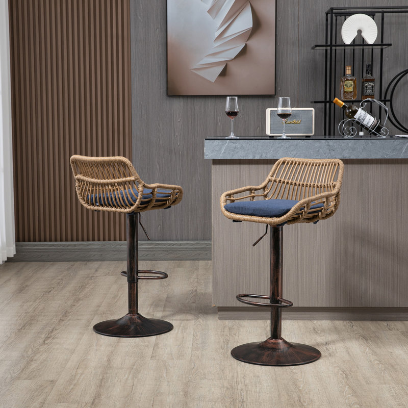 Ensemble de 2 tabourets de bar modernes pivotants avec repose-pieds pour cuisine, Bleu