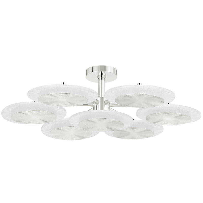 Topaz 7 Light Semi Flush, Polished Nickel, White/Polished Nickel