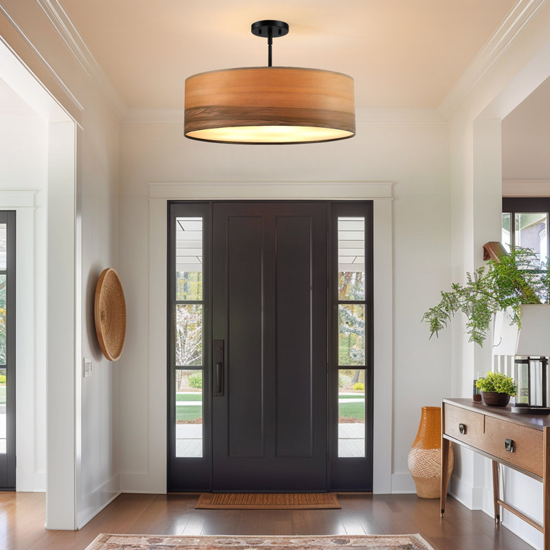 Kaidenn 22 In. 4-light Wood Veneer Drum Chandelier - With Diffuser, With Diffuser