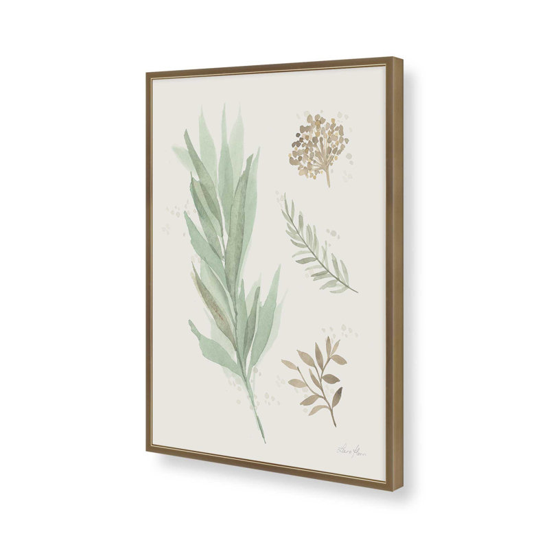 «Earthy Greens in Bloom I», Cadre d'angle ouvert brossé doré, H 21,25 po x l 17,25 po