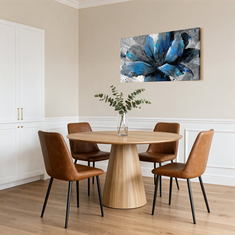 «Blue Abstract Flower», ensemble de 1 reproduction d'art sur toile tendue sur toile, H 12 po x l 36 po