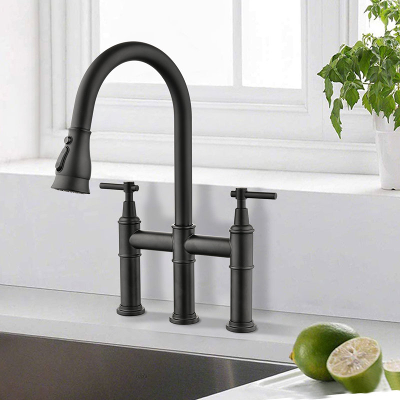 Bridge Kitchen Faucet with Pull-Down Sprayhead, Matte Black