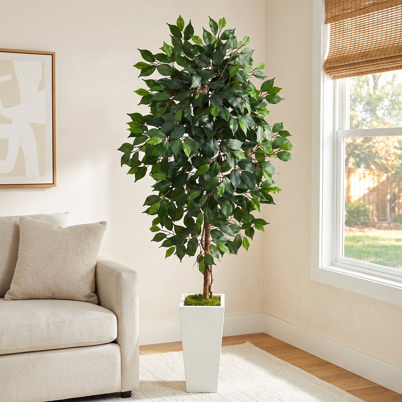 Ficus Tree in Planter, White, 54" H x 21" W x 19" D
