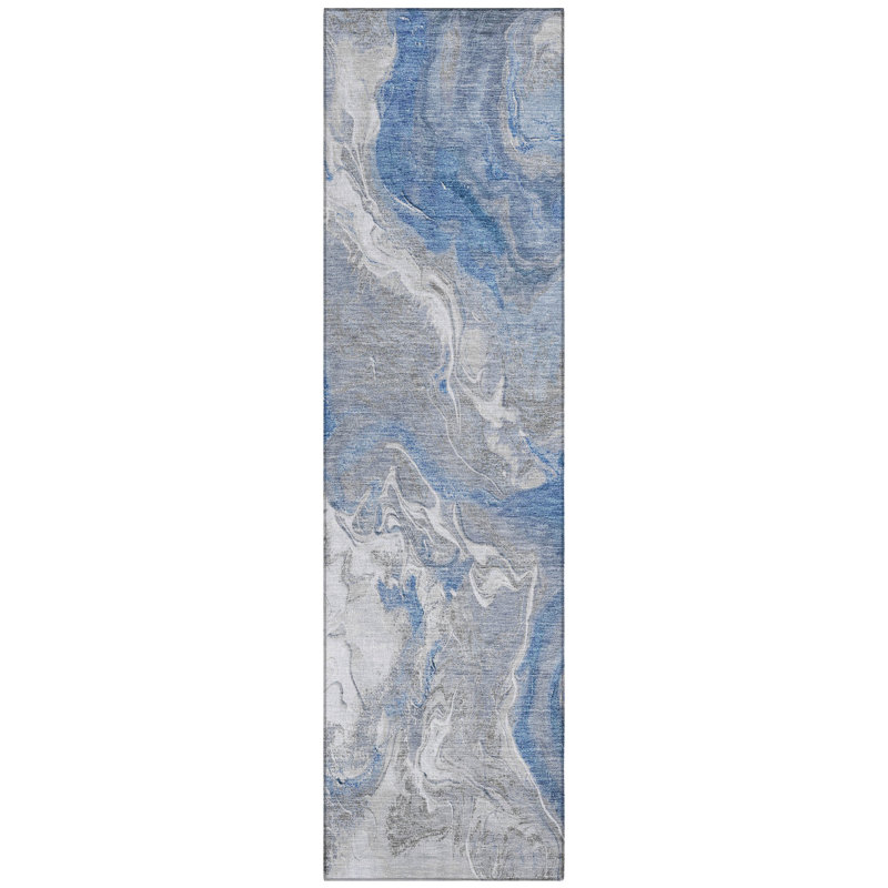 Caelaris Blue Washable Indoor-Outdoor Rug - LOOMLAN, 2'3" x 7'6"