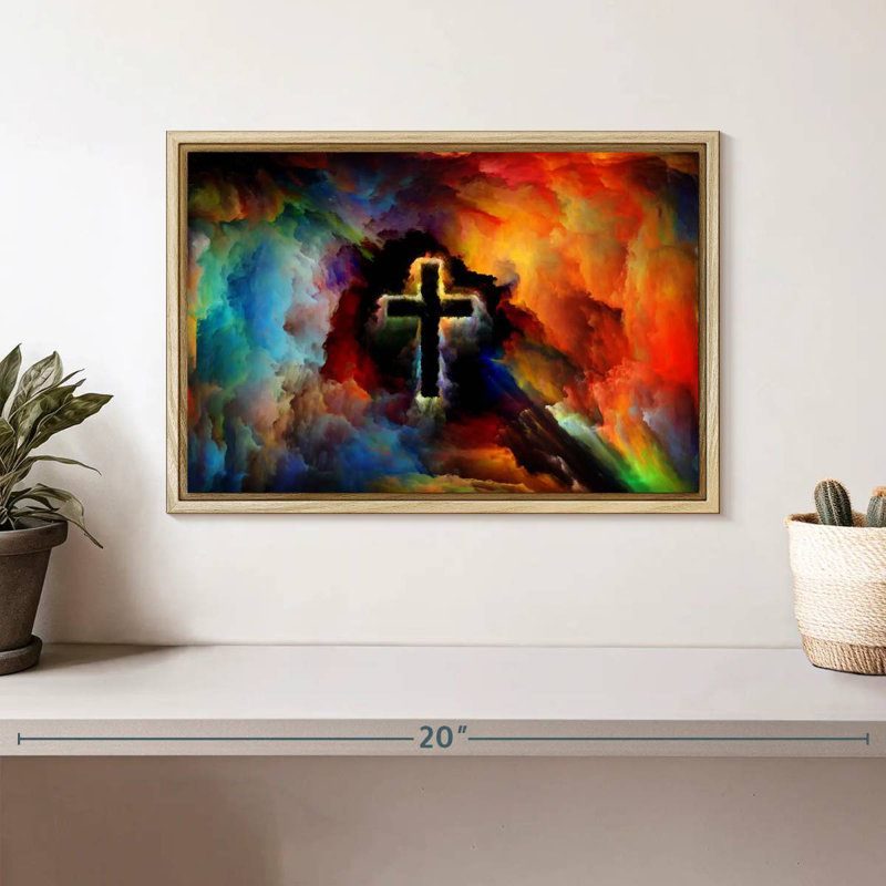 Croix colorée, Cadre flottant en bois naturel, 13 po x 9 po