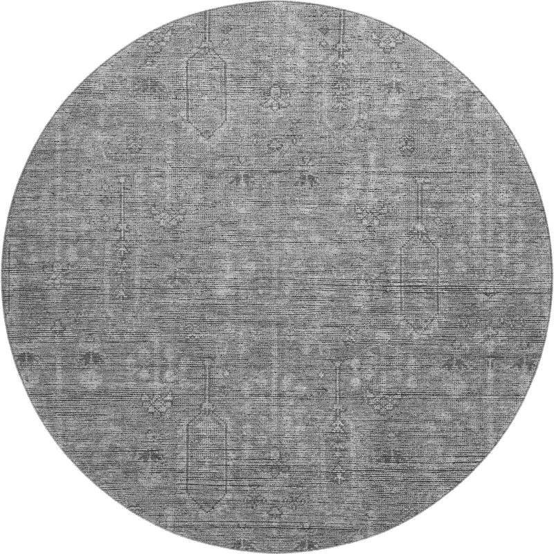 Premium Machine Washable Prisco Grey Rug, Round 8'