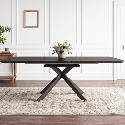 62.4" To 78.15" Modern Extendable Dining Table With Black X-leg Base