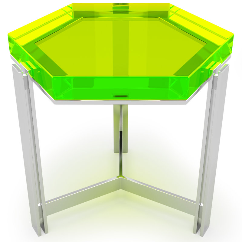 Coffee Table, 17.7" H x 19.7" L x 19.7" W, Neon Green Top/Chrome Base