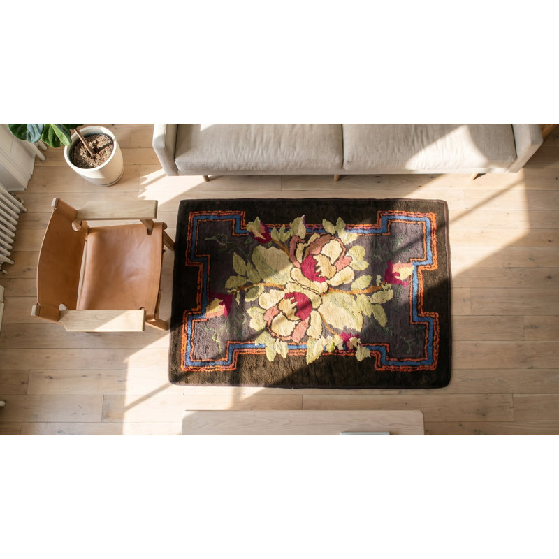 Antique Floral Bouquet Center Design American Hooked Rug