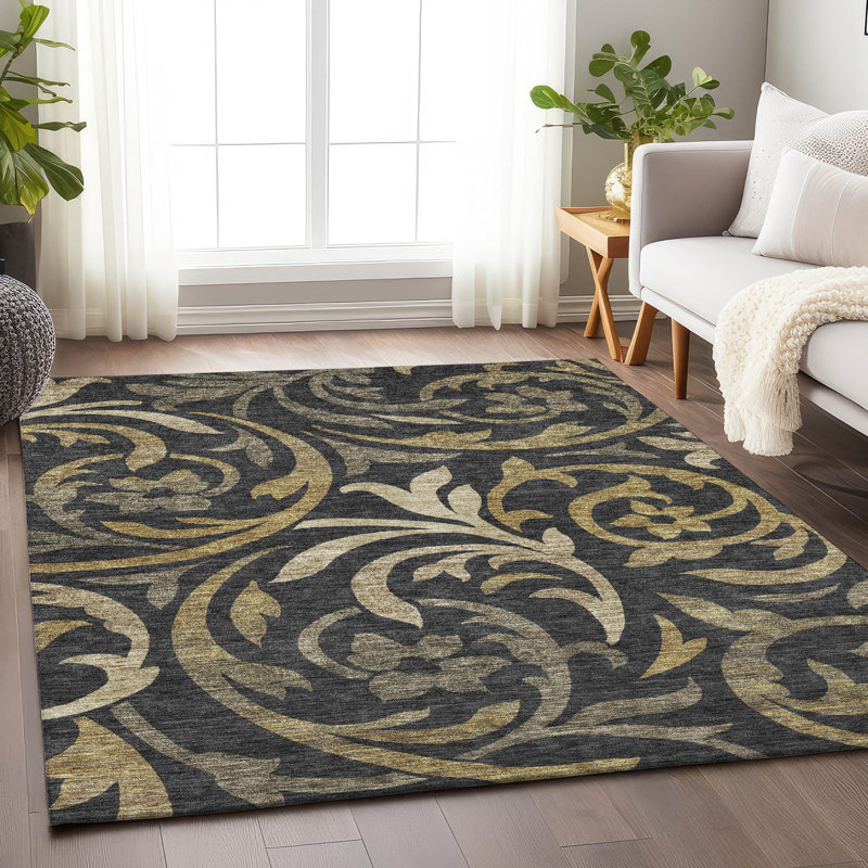 Tapis noir Prisco lavable à la machine de qualité supérieure, Rectangulaire 8 pi x 10 pi
