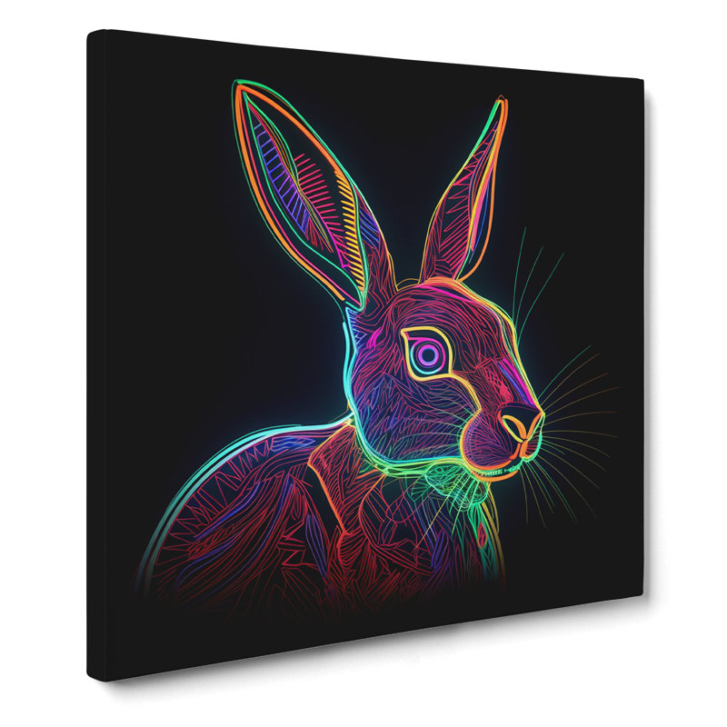 Hare Neon No.1 - Wrapped Canvas, 50cm H x 50cm W x 3cm D