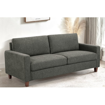 Mid-Century Modern 3-Seater Upholstered Sofa, Soft Fabric Couch With High Density Foam Cushion & Removable Wood Legs For Home Condo Loft