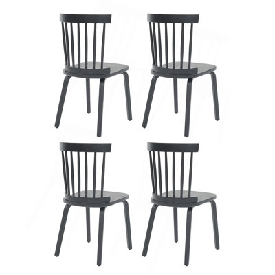 Ensemble de 4 chaises de salle à manger Windsor, dossier en bois de style champêtre, siège large, style Mid-Century moderne de style champêtre français, pour restaurant de salon, noir