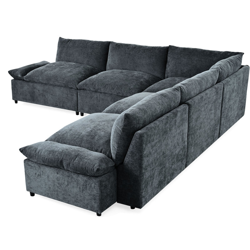 Canapé modulaire moderne gris foncé avec coussins et espaces de rangement dissimulés