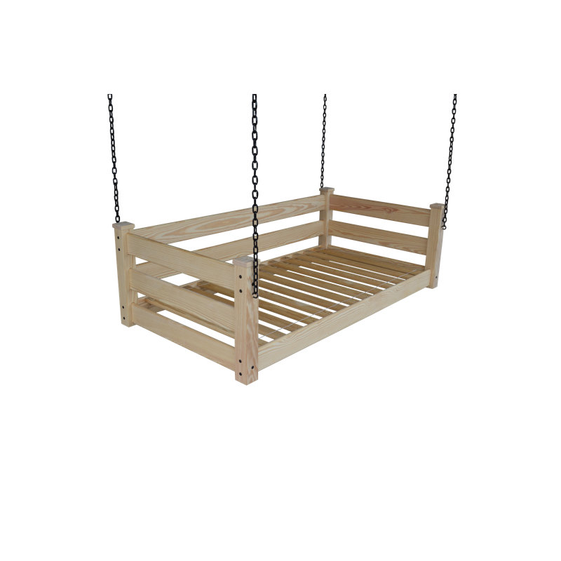 Lit de jour suspendu en bois massif Adrow, Sans finition, Double