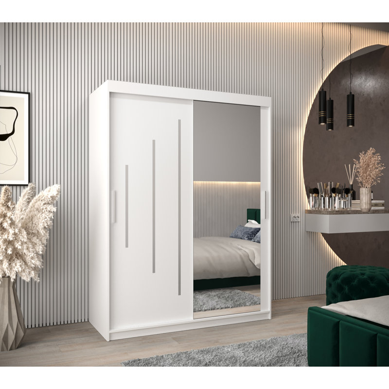 Natalie 2 Door Manufactured Wood Wardrobe, Matt white, 200 cm H x 150 cm W x 62 cm D