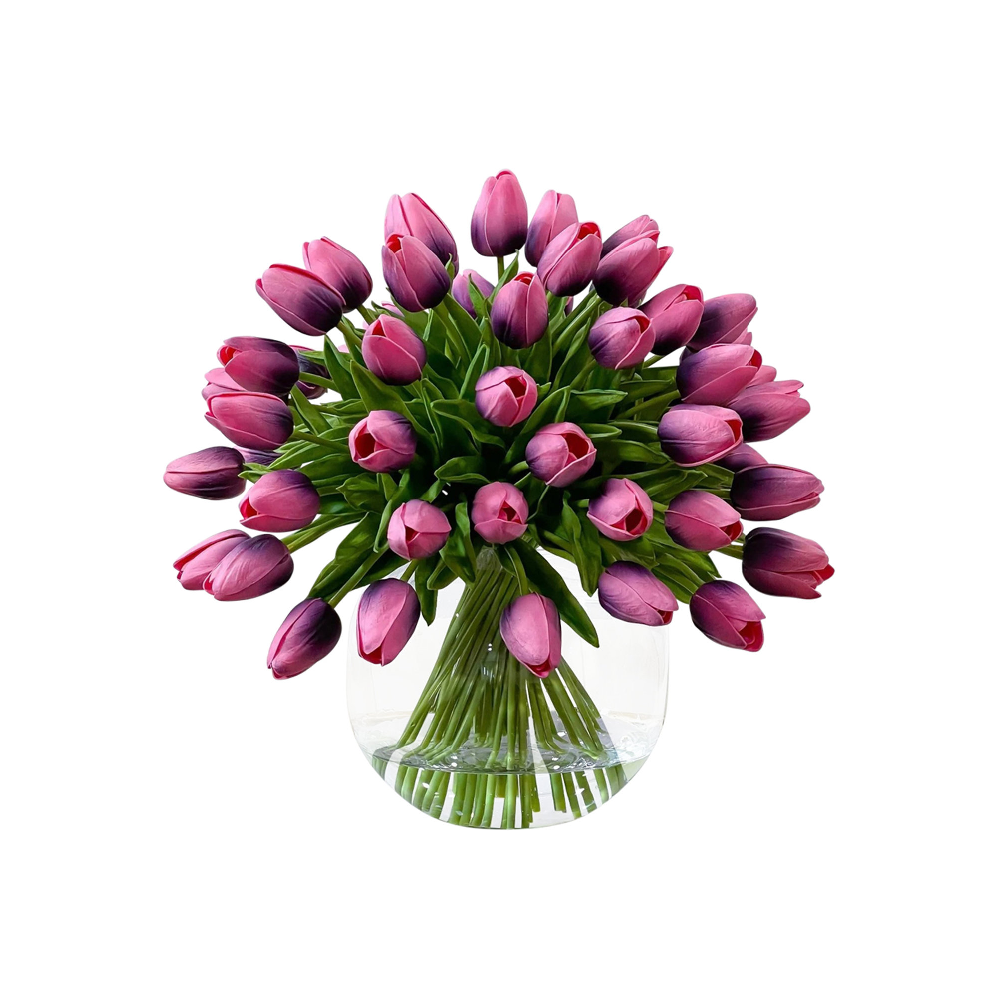 Real Touch Tulips Centerpiece In Vase, Purple Ombre Pink