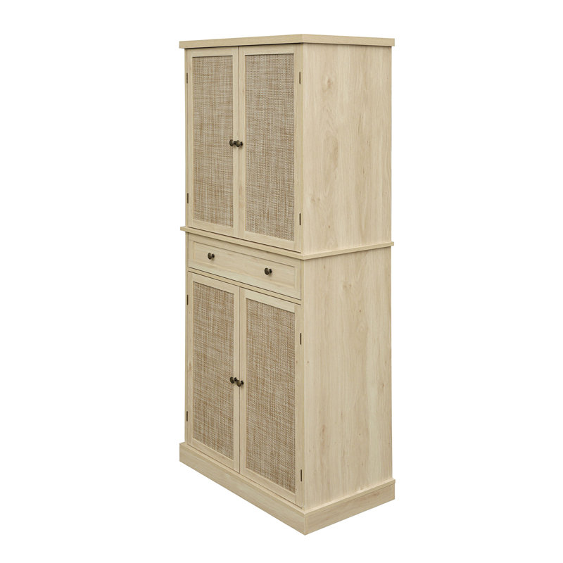 4 Door Cabinet With 1 Drawer, With 4 Adjustable Inner Shelves, Storage Cabinet, Natural