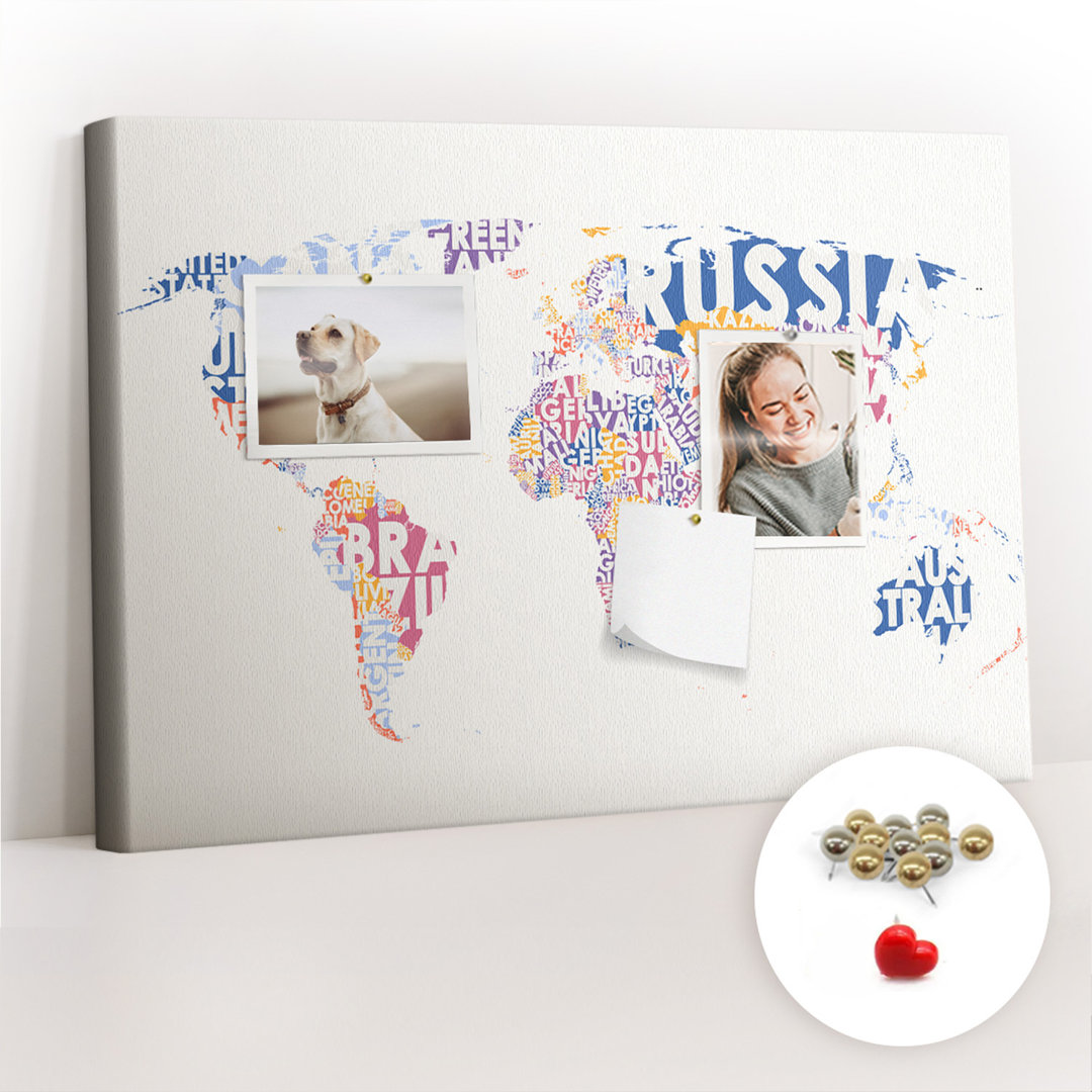 Malillani Wall Mounted bulletin board print pin boardhome office corkboard World map countries