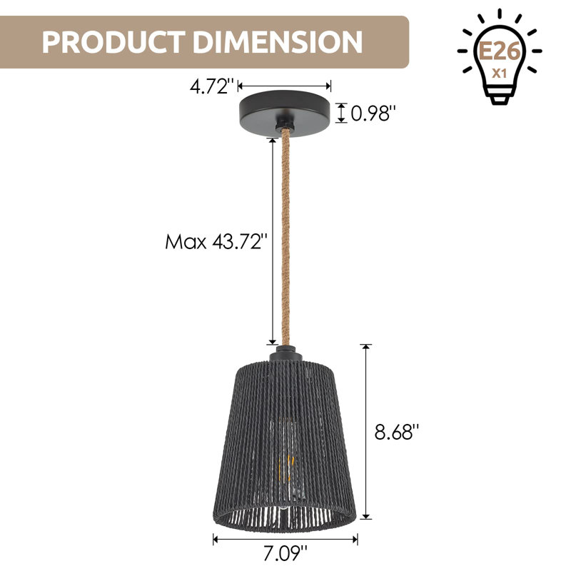 Luminaire suspendu conique à 1 lumière Bregman, Noir