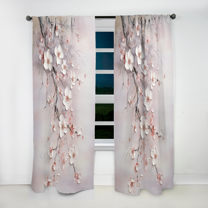 Rose et gris cerisier en fleurs - Rideau floral obscurcissant - 1 panneau, L 52 po x L 84 po