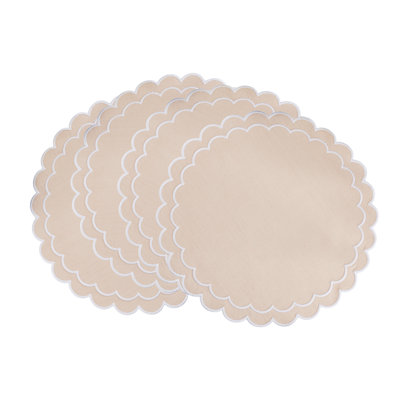 Scalloped Cotton Placemats (Set of 4) – Layered Wavy Edge Round Table Placemats for Dining, Entertaining & Everyday Table Settings, 15"
