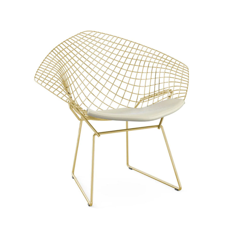 Chaise d'appoint rembourrée en maille Drews, Blanc, Doré