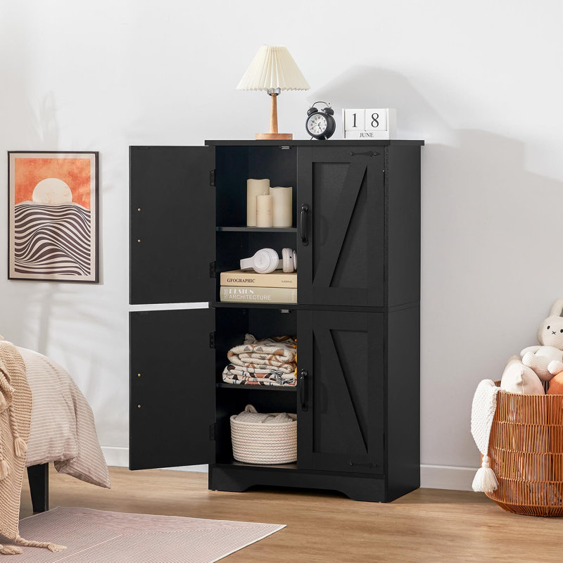 Armoire de rangement Farmhouse avec portes de grange et tablettes réglables, Noir