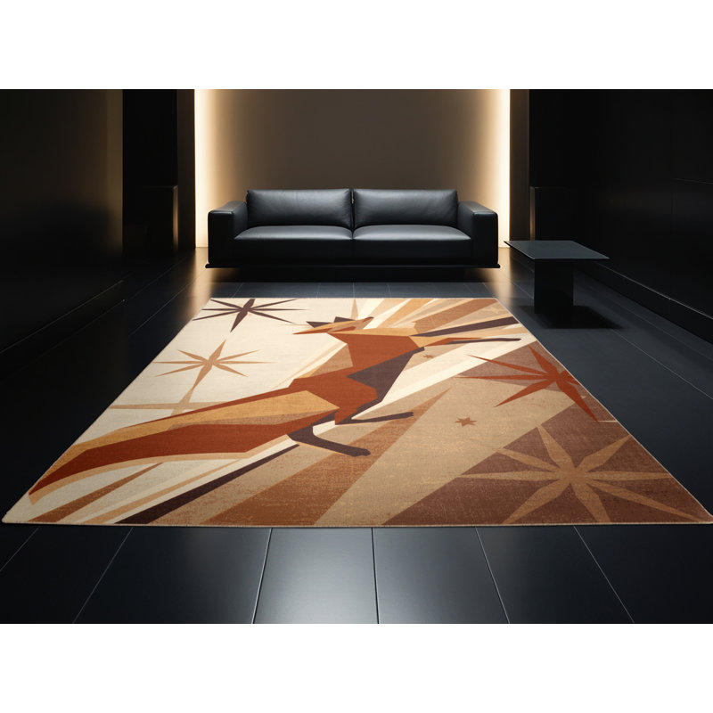 Tapis moelleux moelleux de style Mid-Century Starburst beige Cuevas - reliure beige, 4 x 6