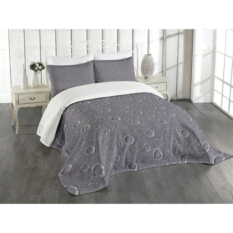 Ambesonne Space Bedspread Set  Asteroid Surface Crater  Dimgrey, King Coverlet / Bedspread + 2 Standard Shams