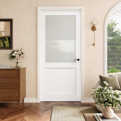 Porte pré-suspendue intérieure en verre givré 36 po x 80 po avec charnières noires, charnière de porte d'intimité en verre avec cadre, porte intérieure comme garde-manger, porte de chambre à coucher, porte de buanderie, portes de placard, portes de pièce, main gauche