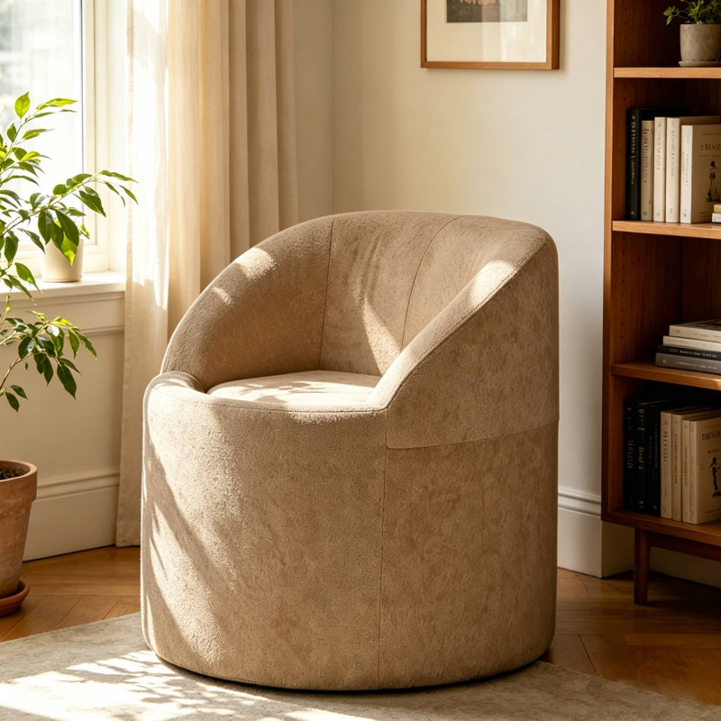 Fauteuil d'appoint en tonneau 31,5 po moderne en chenille avec mousse de compression, fauteuil de lecture confortable pour le salon et la chambre à coucher