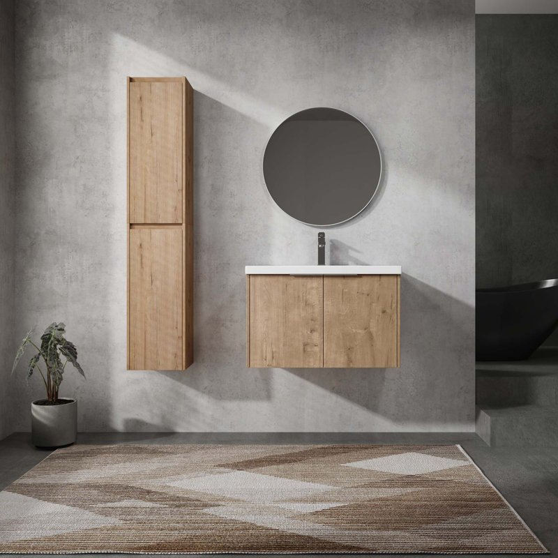 Meuble-lavabo mural avec lavabo et armoire latérale, portes à fermeture douce, armoire combinée