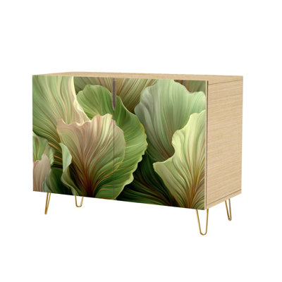 Sideboard Buffet Cabinet with Storage Elegant Green Gradient Painting for Home Decor with 2 Doors for Living Room and Kitchen