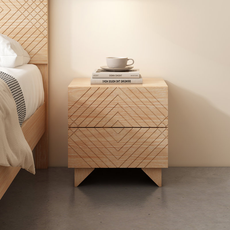 Table de chevet en bois massif avec rangement à 2 tiroirs
