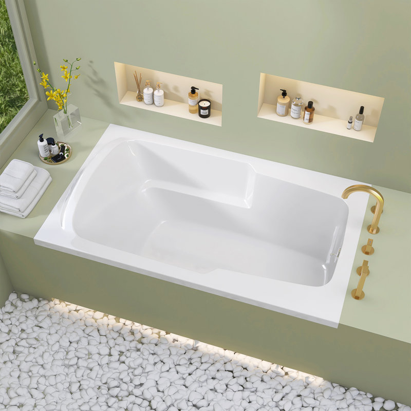 60 po X 36 po Baignoire de trempage rectangulaire rectangulaire en acrylique avec main courante et appui-tête