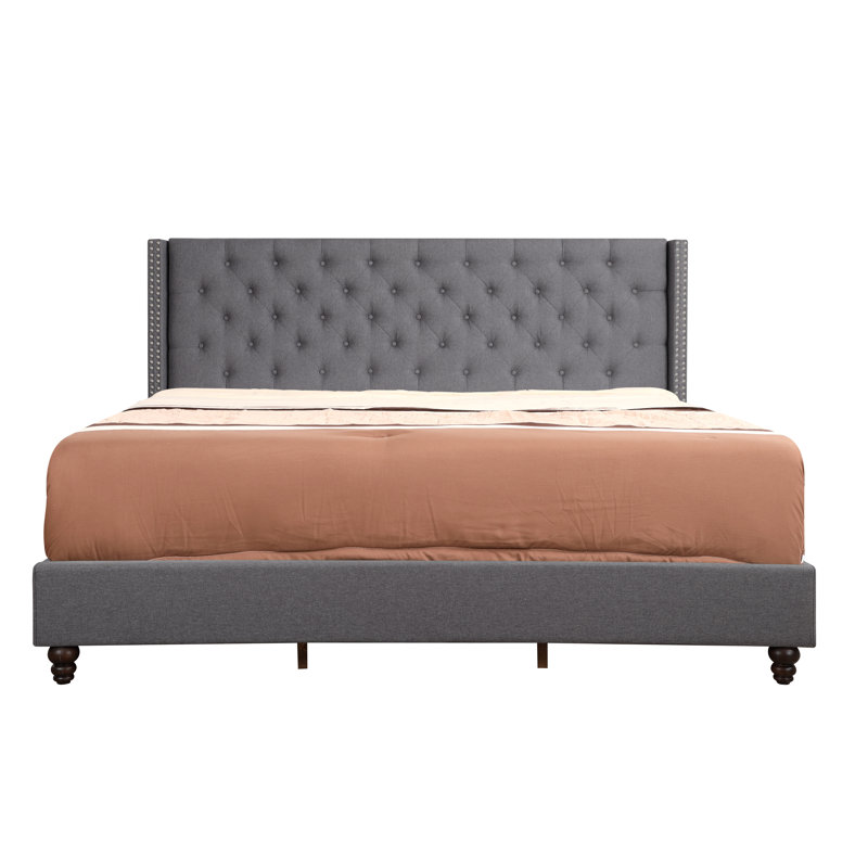 Ashe Upholstered Wingback Bed, King, Light Gray
