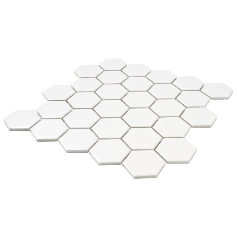 Carreau de mosaïque 2 po x 2 po en porcelaine nid d'abeille pour mur et plancher, Blanc mat