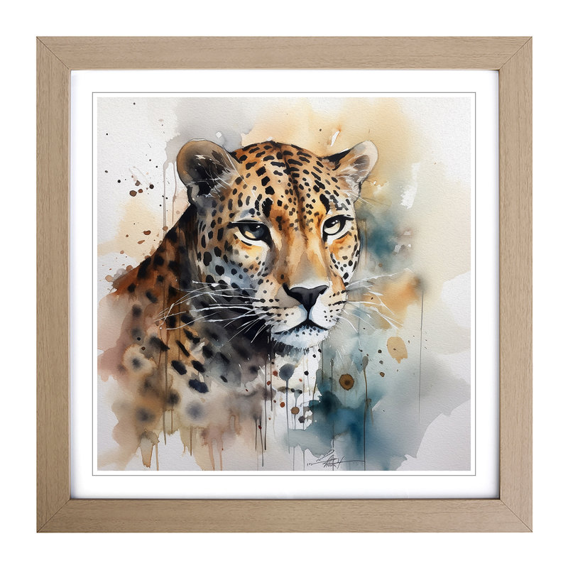 Leopard Watercolour - Framed Print, Oak