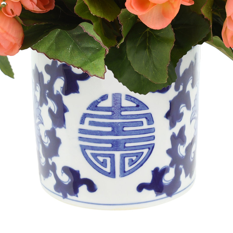Begonia Arrangement In Ornamental Ceramic Vase, Peach