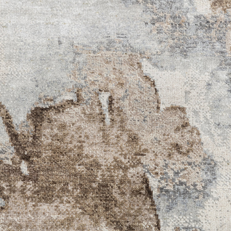 Brown Contemporary Silk Rug, Rectangle 6' x 9'