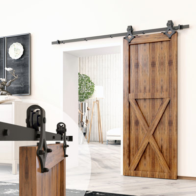 Ensemble de quincaillerie à une porte sans rail de contournement à motif de losanges noirs rustiques (porte non incluse)